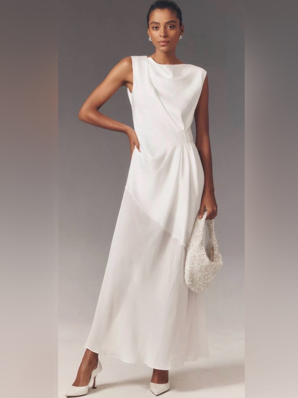 Anthropologie Significant Other Farrah Asymmetric Maxi Dress Size 4 White
